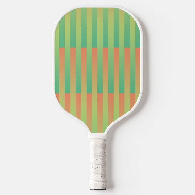 Green Orange Striped Pattern Pickleball Paddle (Front)