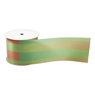 Green Orange Striped Pattern Satin Ribbon