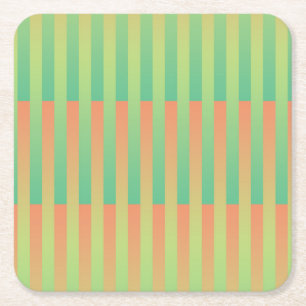 Green Orange Striped Pattern Square Paper Coaster