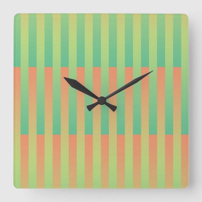 Green Orange Striped Pattern Square Wall Clock (Front)