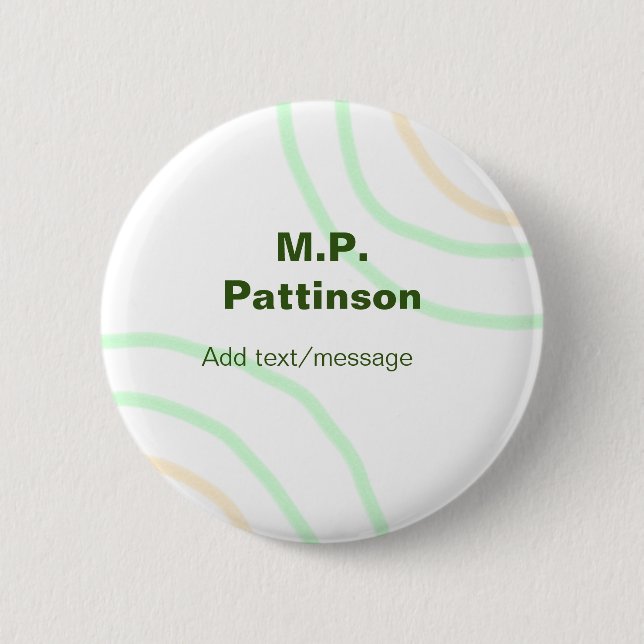 Green orange stripes add name text message simple  6 cm round badge (Front)