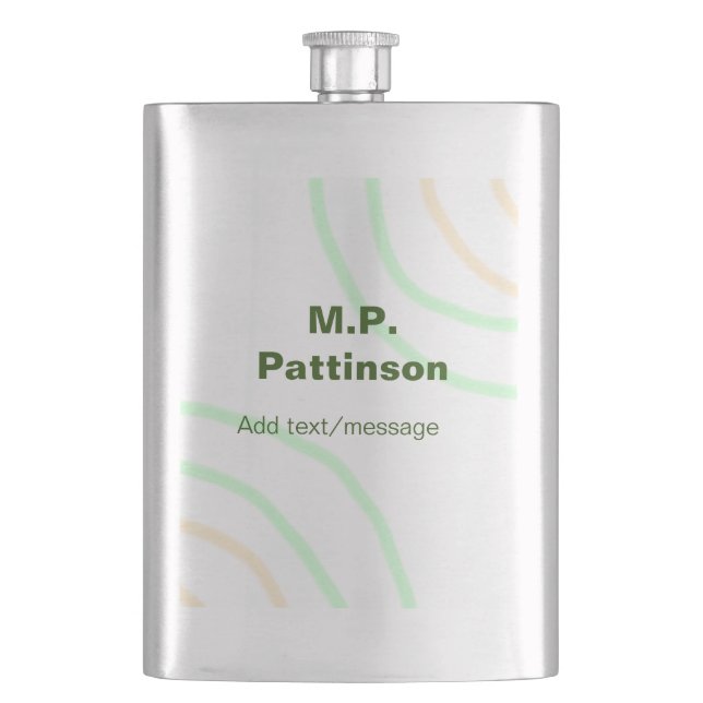 Green orange stripes add name text message simple  hip flask (Front)