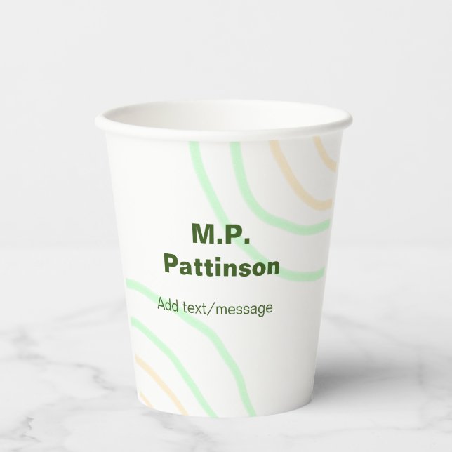 Green orange stripes add name text message simple  paper cups (Front)