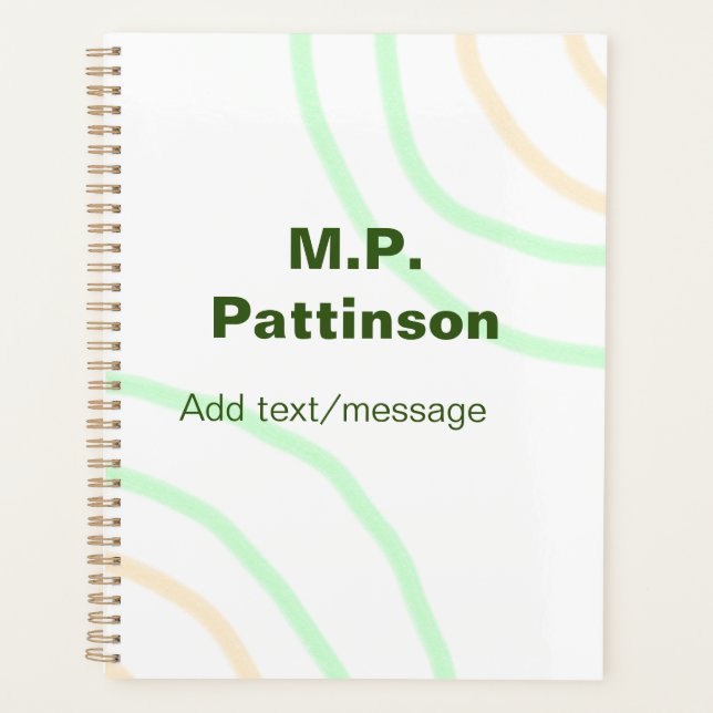 Green orange stripes add name text message simple  planner (Front)