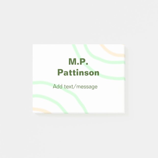 Green orange stripes add name text message simple  post-it notes (Front)