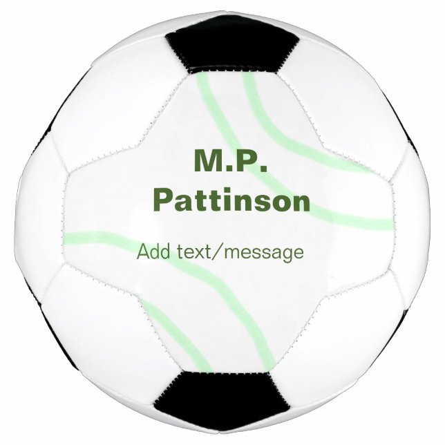 Green orange stripes add name text message simple  soccer ball (Front)