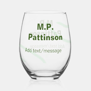 Green orange stripes add name text message simple stemless wine glass