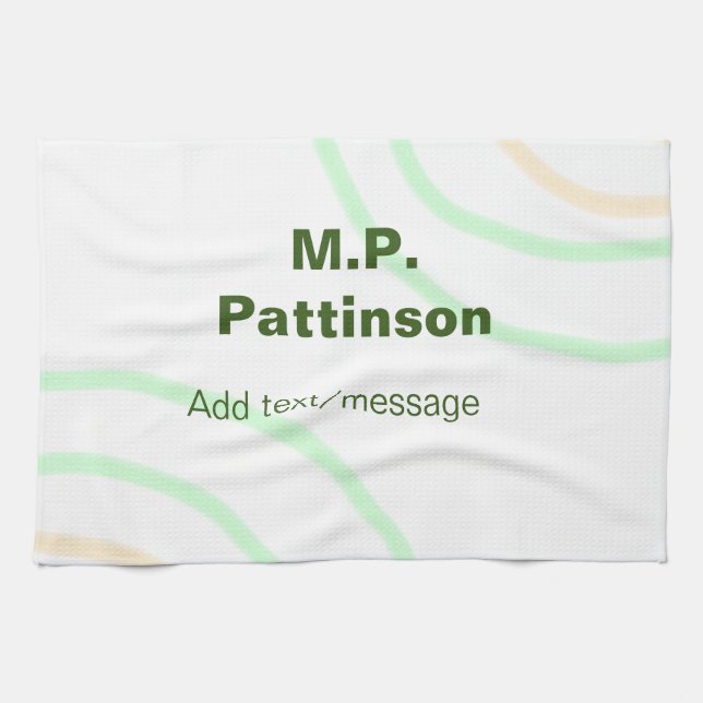 Green orange stripes add name text message simple  tea towel (Horizontal)