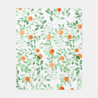 Green Orange Tangerine Provence Watercolor Fleece Blanket