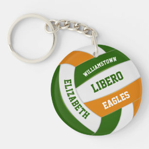 green orange team colours personalised volleyball key ring