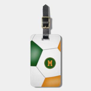 green orange team colours soccer player luggage tag