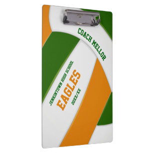 green orange team colours volleyball coach clipboard