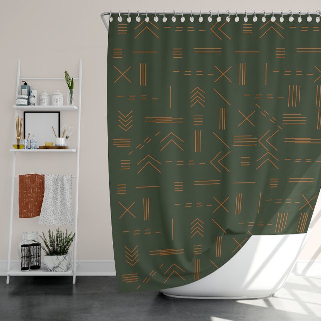 Green orange Terracotta Gorgeous Geometric Pattern Shower Curtain (Green orange Terracotta Gorgeous Geometric Pattern Shower Curtain)