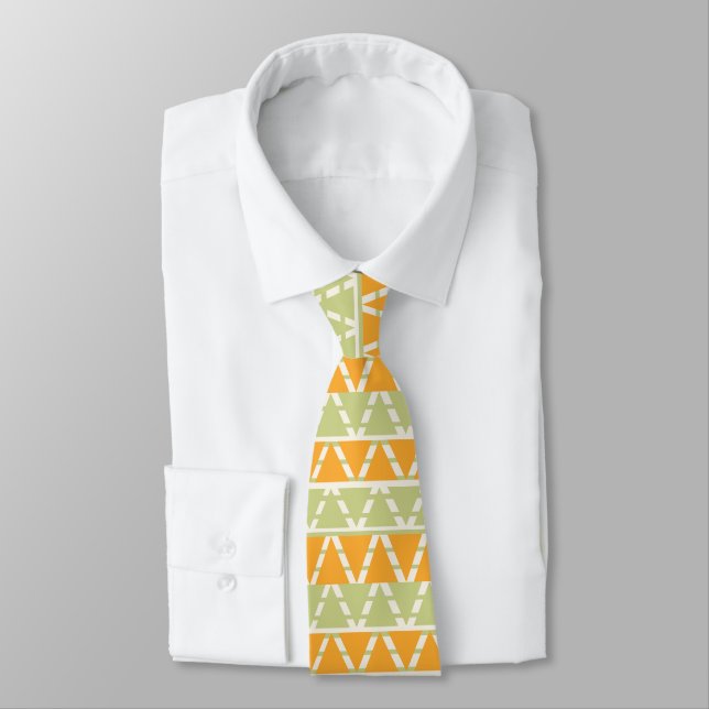 Green Orange Triangle Stripes Pattern Tie (Tied)