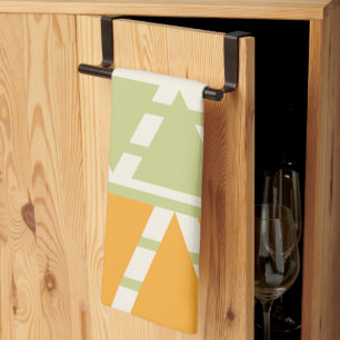 Green Orange Triangle Stripes Tea Towel