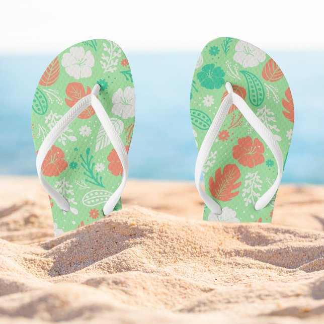Green & Orange Tropical Foliage Pattern Jandals (Creator Uploaded)