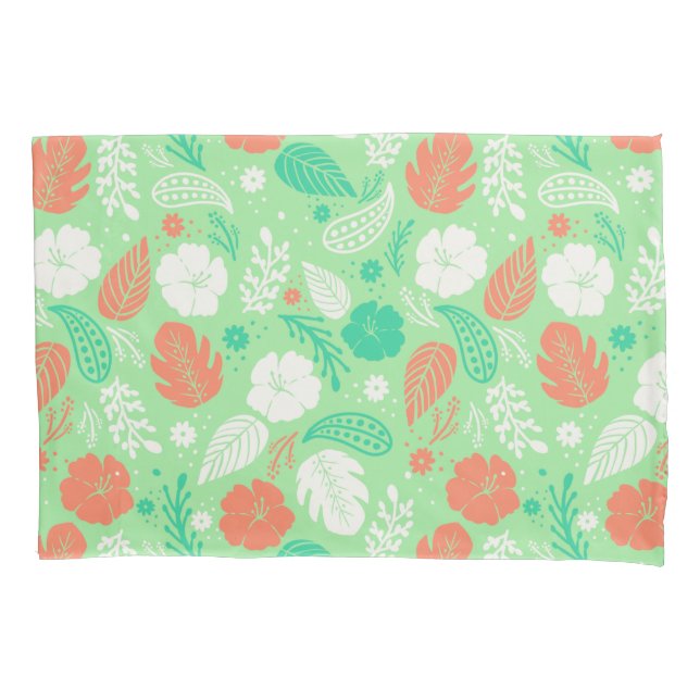 Green & Orange Tropical Foliage Pattern Pillowcase (Front)
