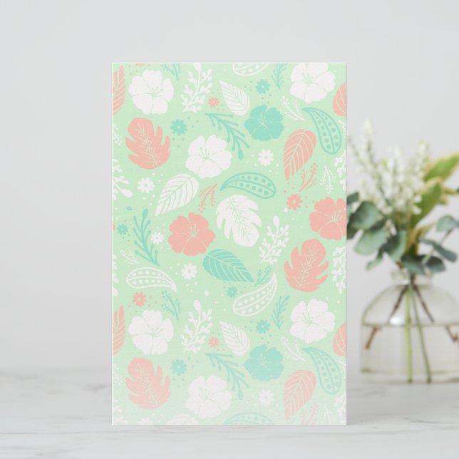 Green & Orange Tropical Foliage Pattern Stationery (Standing Front)