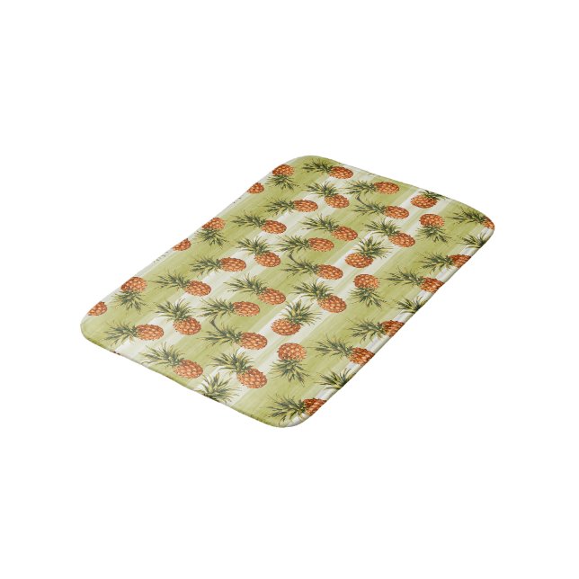 Green Orange Tropical Pineapple Fruit Pattern Bath Mat (Angled)