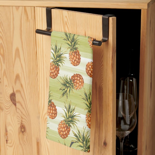 Green Orange Tropical Pineapple Fruit Pattern Tea Towel (Thirds Fold)