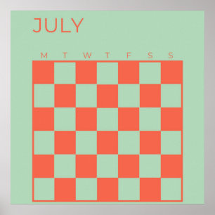 Green Orange Undated Chequered July Calendar Poster