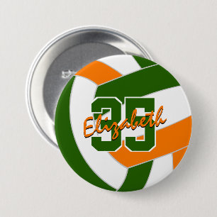 green orange volleyball team colours 7.5 cm round badge