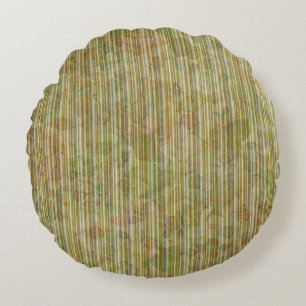 GREEN & ORANGE WATERCOLOR HYDRANGEAS & STRIPES ROUND CUSHION