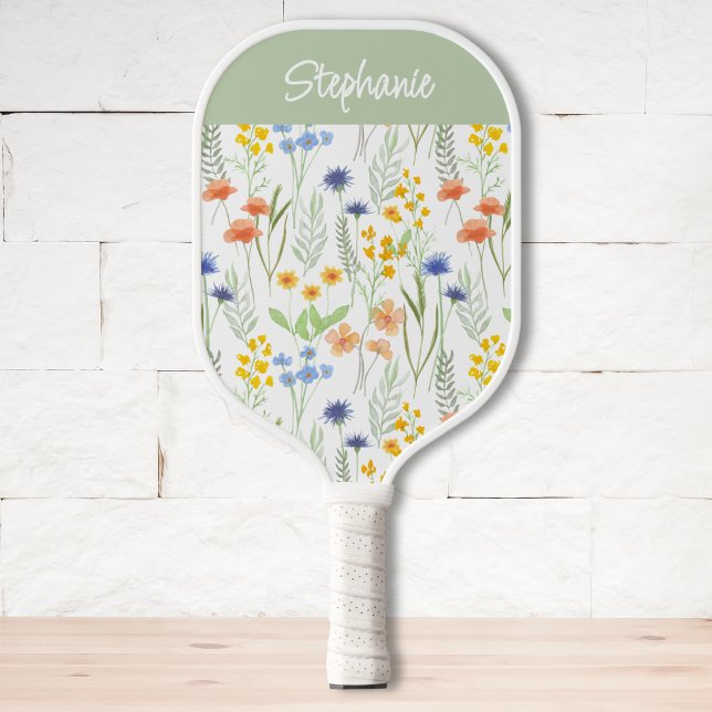 Green Orange Watercolor Wildflower Custom Name Pickleball Paddle (Creator Uploaded)
