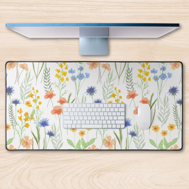Green Orange Watercolor Wildflower  Desk Mat (Creator Uploaded)