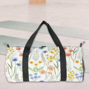 Green Orange Watercolor Wildflower  Duffle Bag