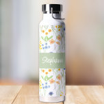 Green Orange Watercolor Wildflower Monogram Name Water Bottle<br><div class="desc">This boho wildflower pattern with a monogram and or name would look beautiful while you are working out!</div>