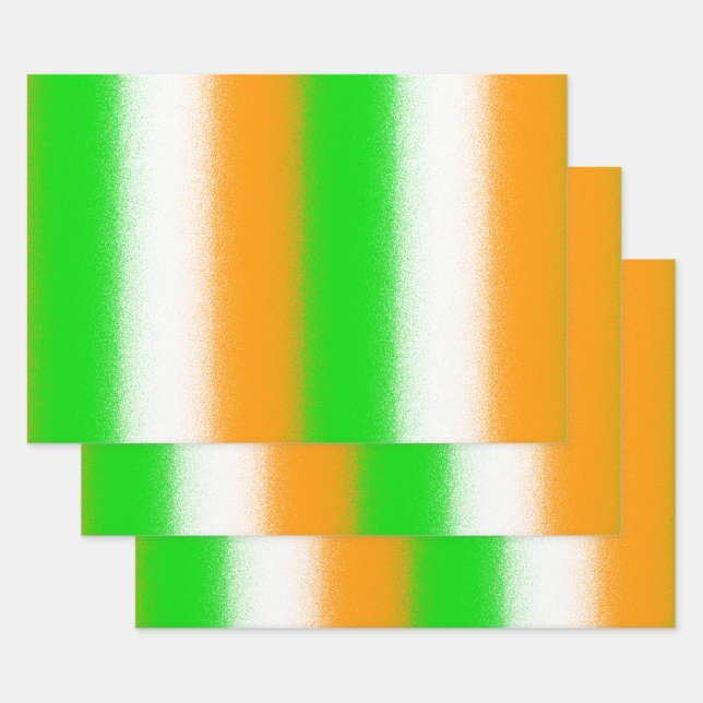 Green Orange White - St Patrick's Day Stripes Wrapping Paper Sheet (Set)