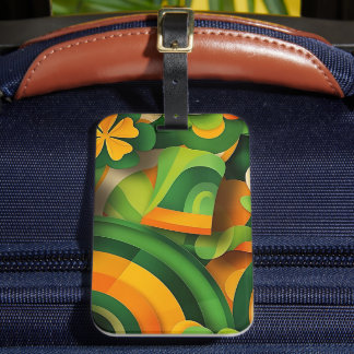 GREEN ORANGE YELLOW ABSTRACT IRISH PATTERN LUGGAGE TAG