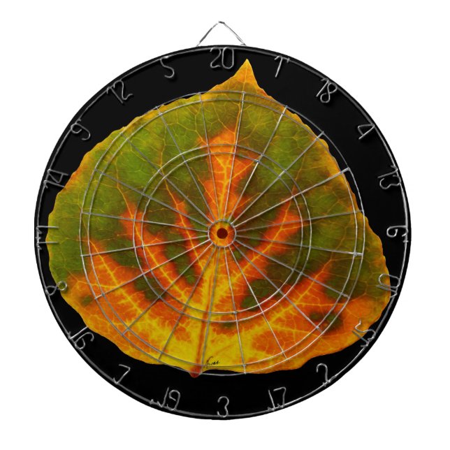Green Orange & Yellow Aspen Leaf #1 Dartboard (Front)