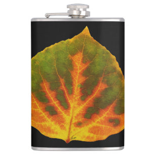 Green Orange & Yellow Aspen Leaf #1 Hip Flask