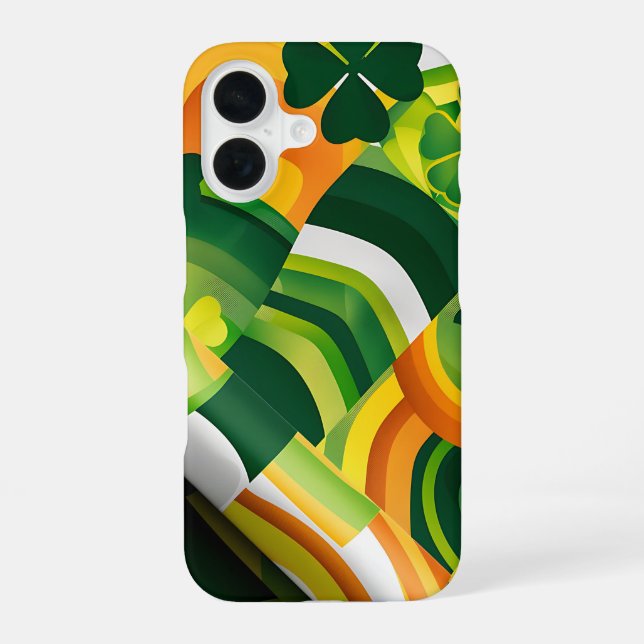 GREEN ORANGE YELLOW IRISH ABSTRACT PATTERNS iPhone 16 CASE (Back)