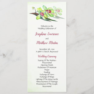 Green Orchid Burgundy Tropical Wedding Ceremony Programme