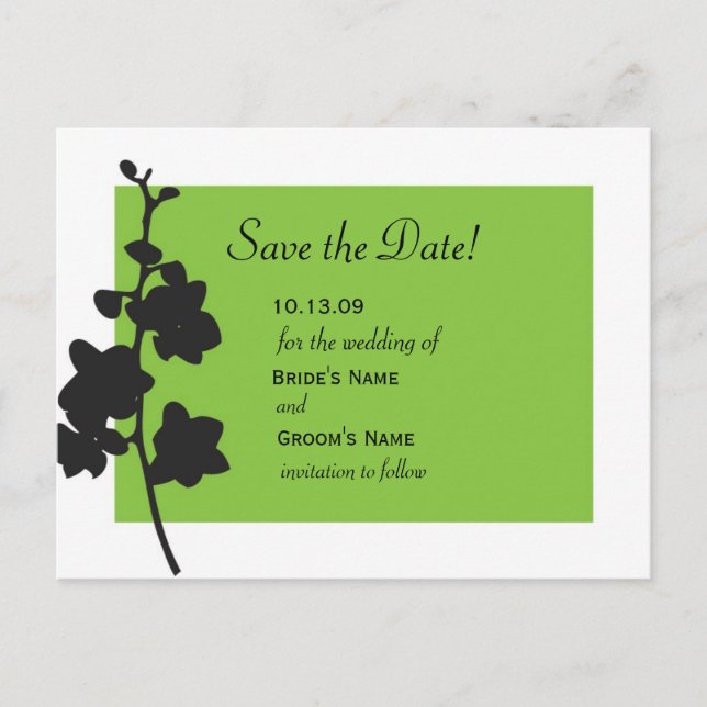 Green Orchid Save the Date Announcement Postcard (Front)