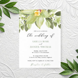 Green Orchid Watercolor Botanical Wedding Invitation
