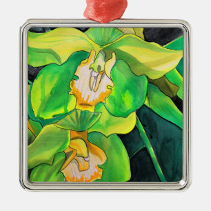 Green Orchid watercolor pop art Metal Tree Decoration