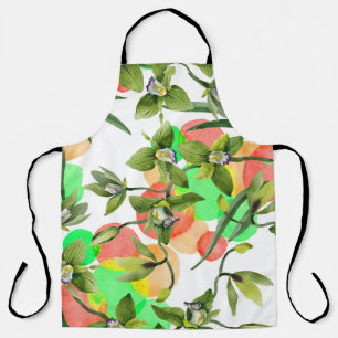 Green orchids: watercolor floral seamless. apron