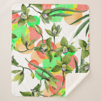 Green orchids: watercolor floral seamless. sherpa blanket