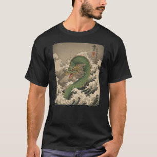 Green Oriental Dragon Kanagawa Waves Aesthetic Kan T-Shirt