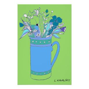 Green Original Colorful Flowers In A Mug Poster 