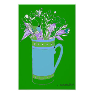 Green Original Colorful Flowers In A Mug Poster 