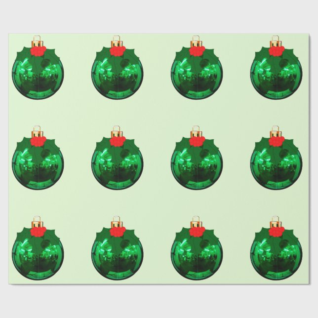 Green Ornament on Light Green Wrapping Paper (Flat)