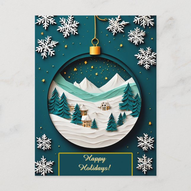🎄 Green Ornament Snow Magic ❄️ Festive Winter Postcard (Front)