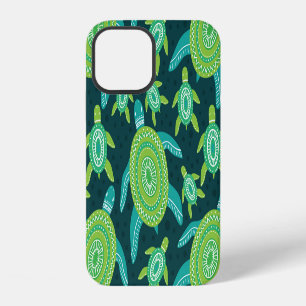 Green ornament turtles: vintage pattern. iPhone 12 case