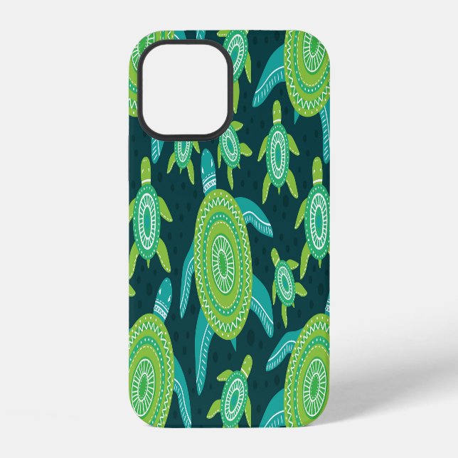 Green ornament turtles: vintage pattern. iPhone case (Back)