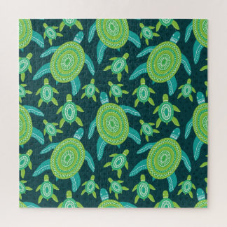 Green ornament turtles: vintage pattern. jigsaw puzzle